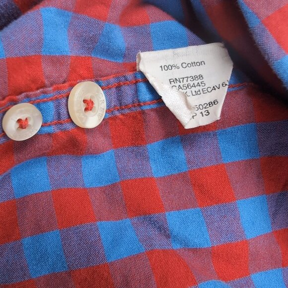 Vintage J. Crew Men's Red/Blue Plaid Button Up Long Sleeve Oxford Shirt, Small - Picture 4 of 6